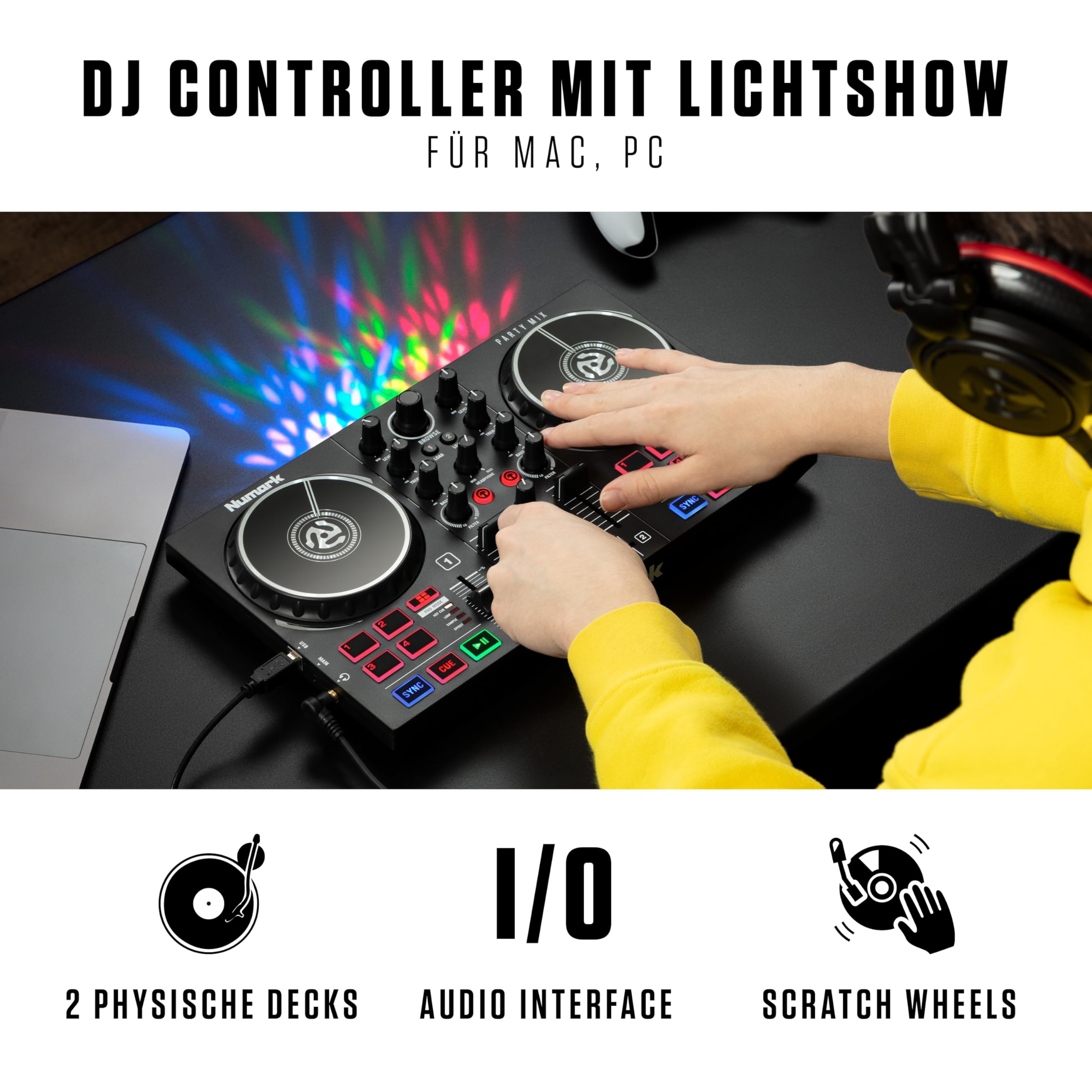 numark-party-mix-ii-dj-controller-mit-led-lightshow-und-audio-interface image 2