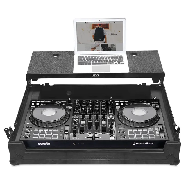 udg-ultimate-flight-case-pioneer-dj-ddj-flx10-black-plus-mit-laptop-shelf-rollen image 1