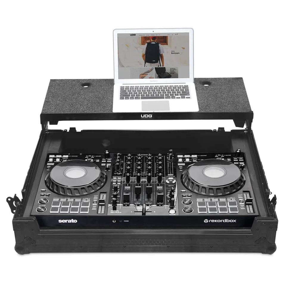 udg-ultimate-flight-case-pioneer-dj-ddj-flx10-black-plus-mit-laptop-shelf-rollen image 1