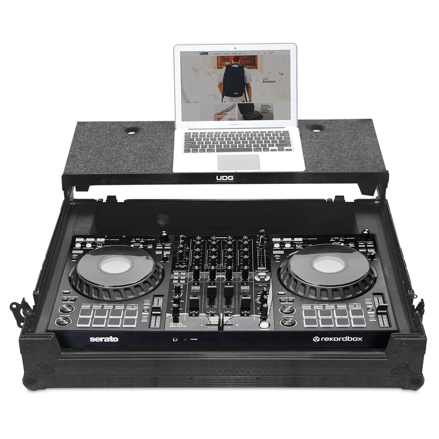 udg-ultimate-flight-case-pioneer-dj-ddj-flx10-black-plus-mit-laptop-shelf-rollen image 1