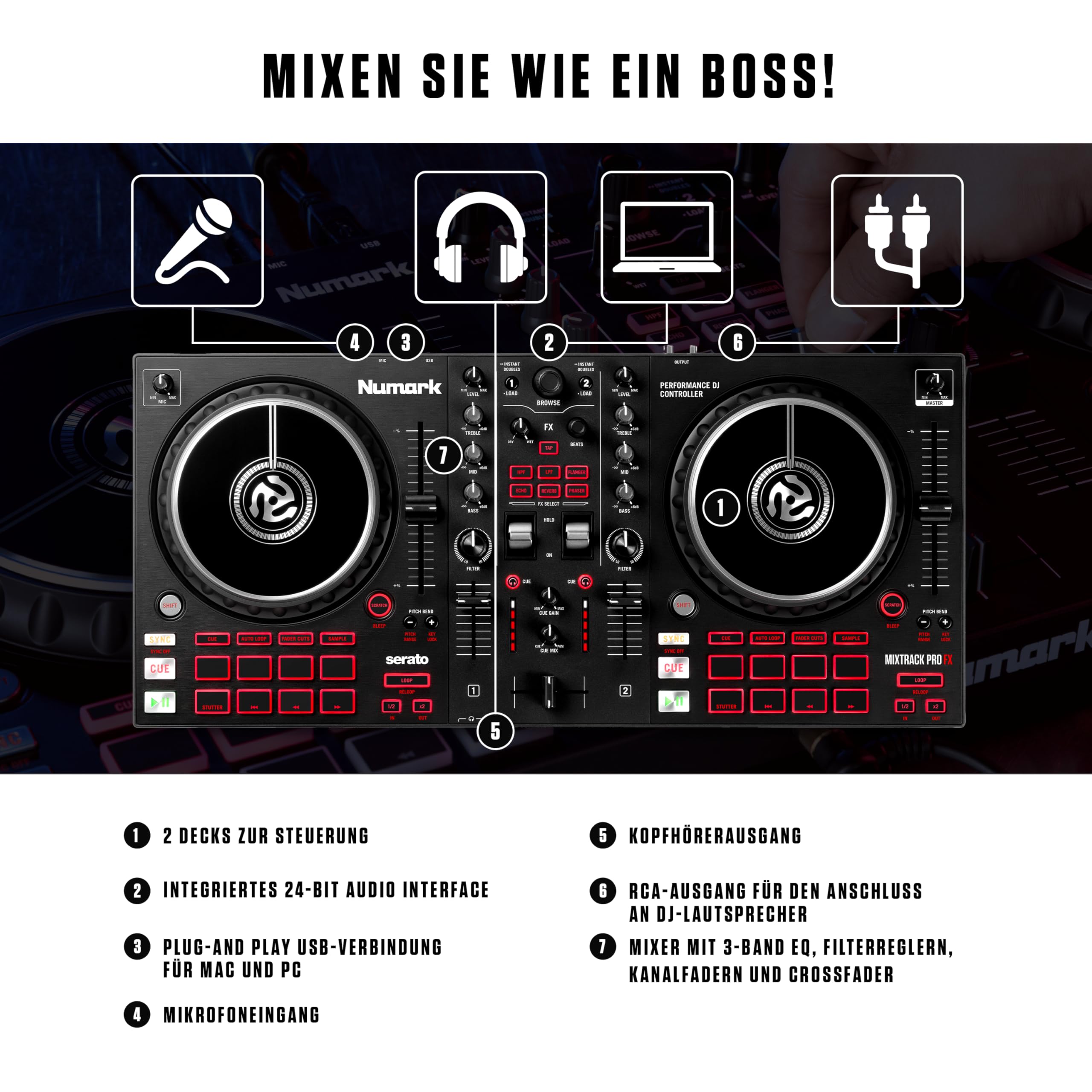 numark-mixtrack-pro-fx-2-deck-serato-dj-controller-mit-audio-interface image 2