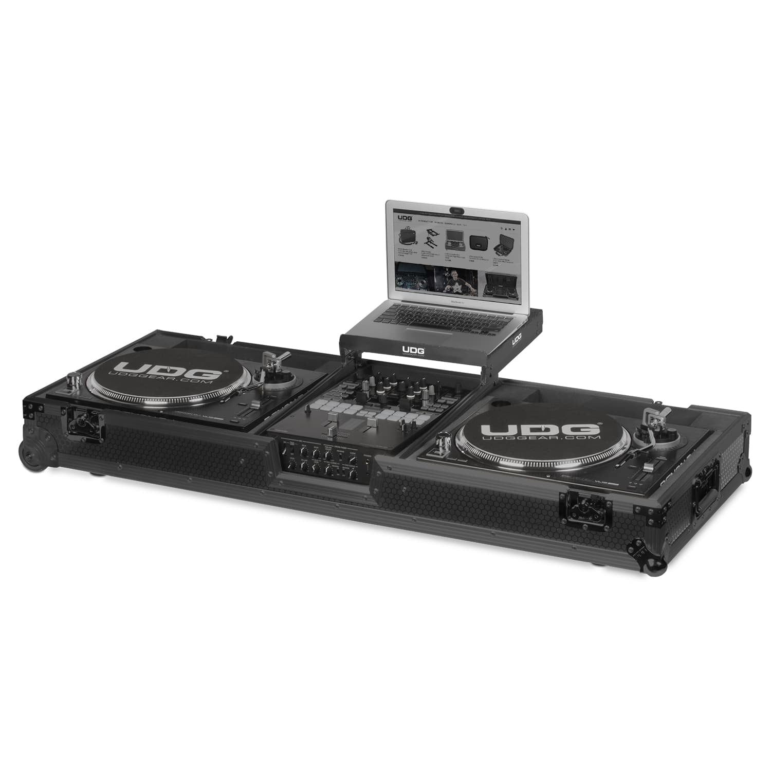 udg-ultimate-flight-case-set-plx9-sl1200-black-mk2-plus-laptop-shelf-wheels-turn image 4