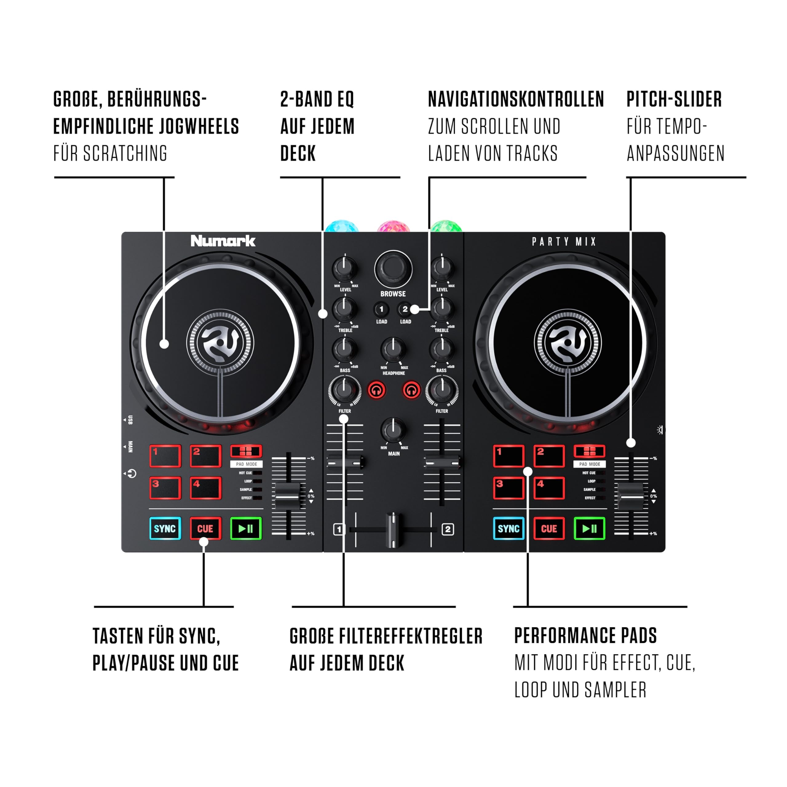 numark-party-mix-ii-dj-controller-mit-led-lightshow-und-audio-interface image 4