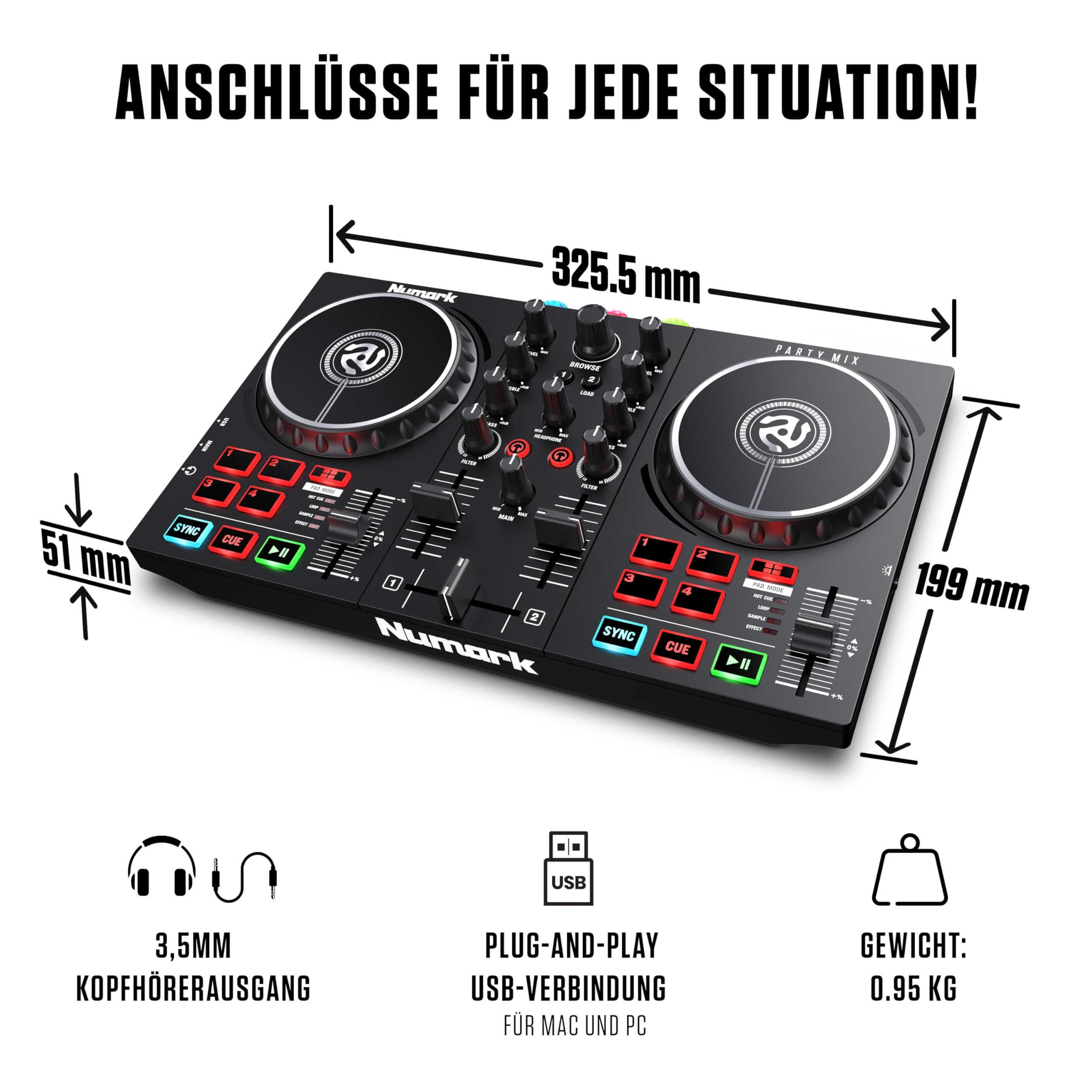 numark-party-mix-ii-dj-controller-mit-led-lightshow-und-audio-interface image 6