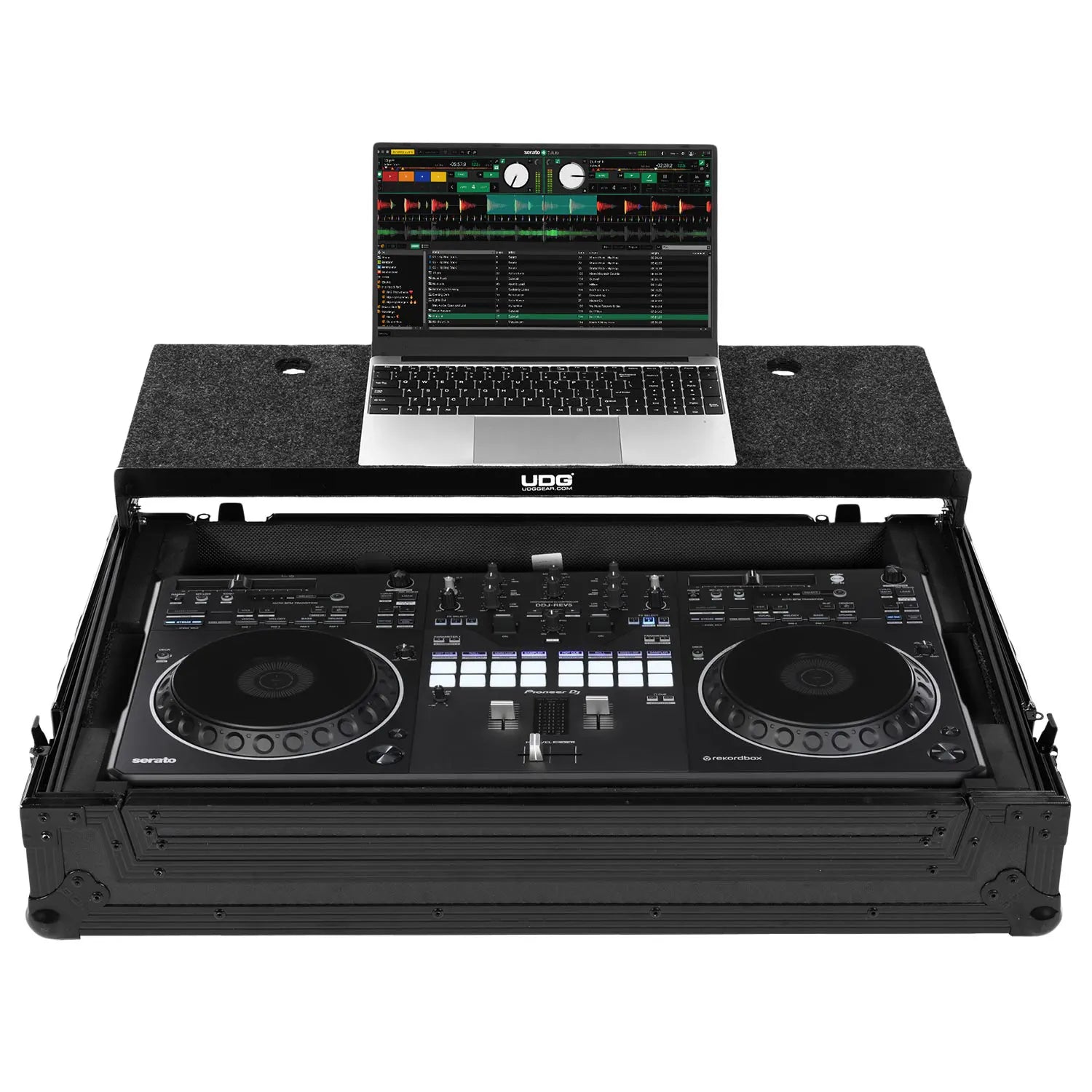 udg-ultimate-flight-case-pioneer-dj-ddj-rev5-black-plus-mit-laptop-shelf image 1